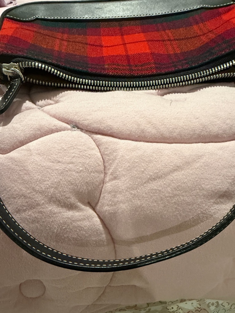 Coach Red Tartan Plaid Shoulder Bag with Black Trim - Picture 5 of 8